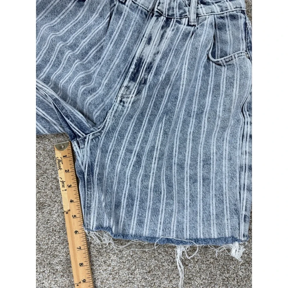 Free People Dogtown Cutoff Denim Shorts Womens 26 Blue Striped High Rise Pleated